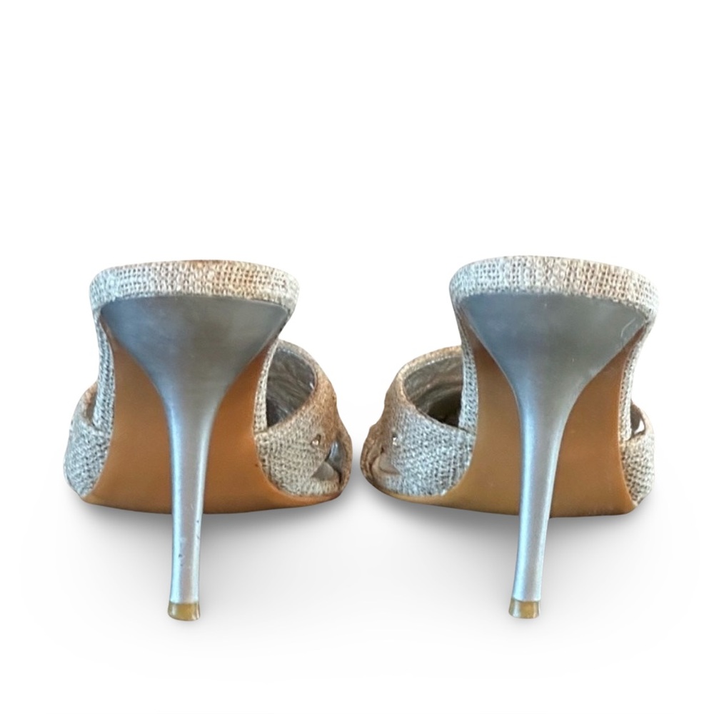 N.Y.L.A. Wednesday Pump Linen Rhinestone studded nude beige silver mules Sz 8 - Picture 6 of 9